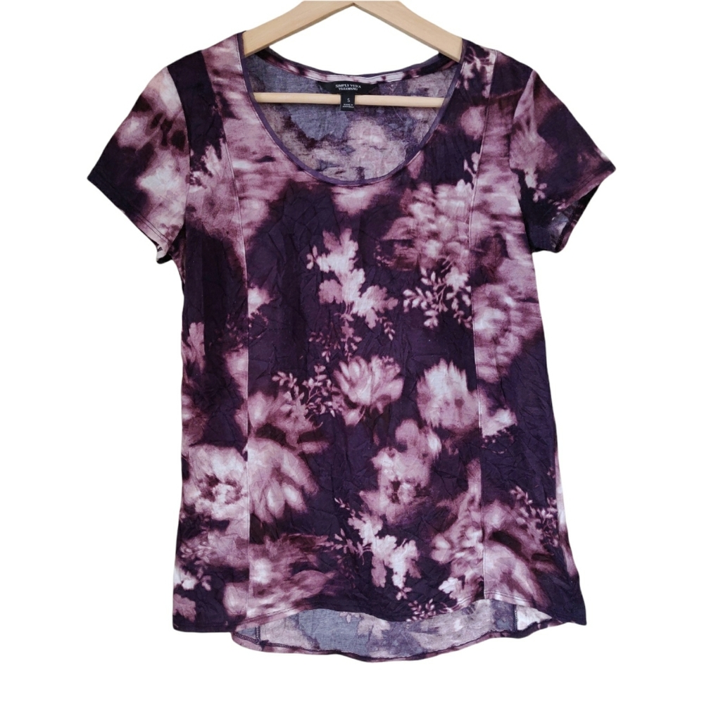 Simply Vera Vera Wang Purple Floral Tie-dye T-Shirt Small